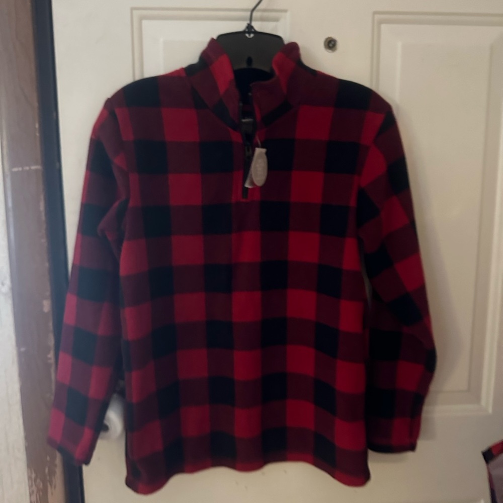 THE CHILDREN’S PLACE RED/BLACK PLAID FLEECE PULLOVER: NWT: SZ L (10/12)